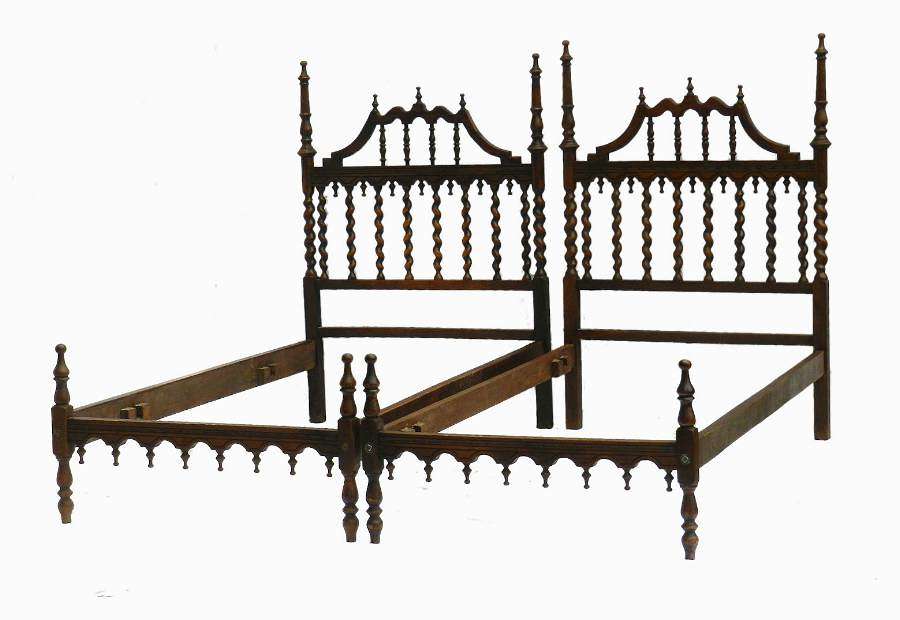 Pair of Twin Beds Portuguese Spanish Turned Wood Beds 