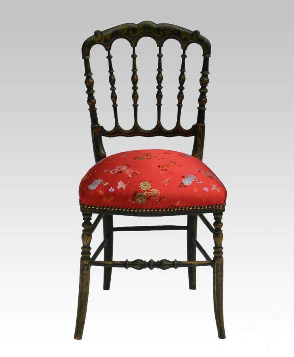 French Napoleon III Side Chair Ebonised Chiavari Chinoiserie