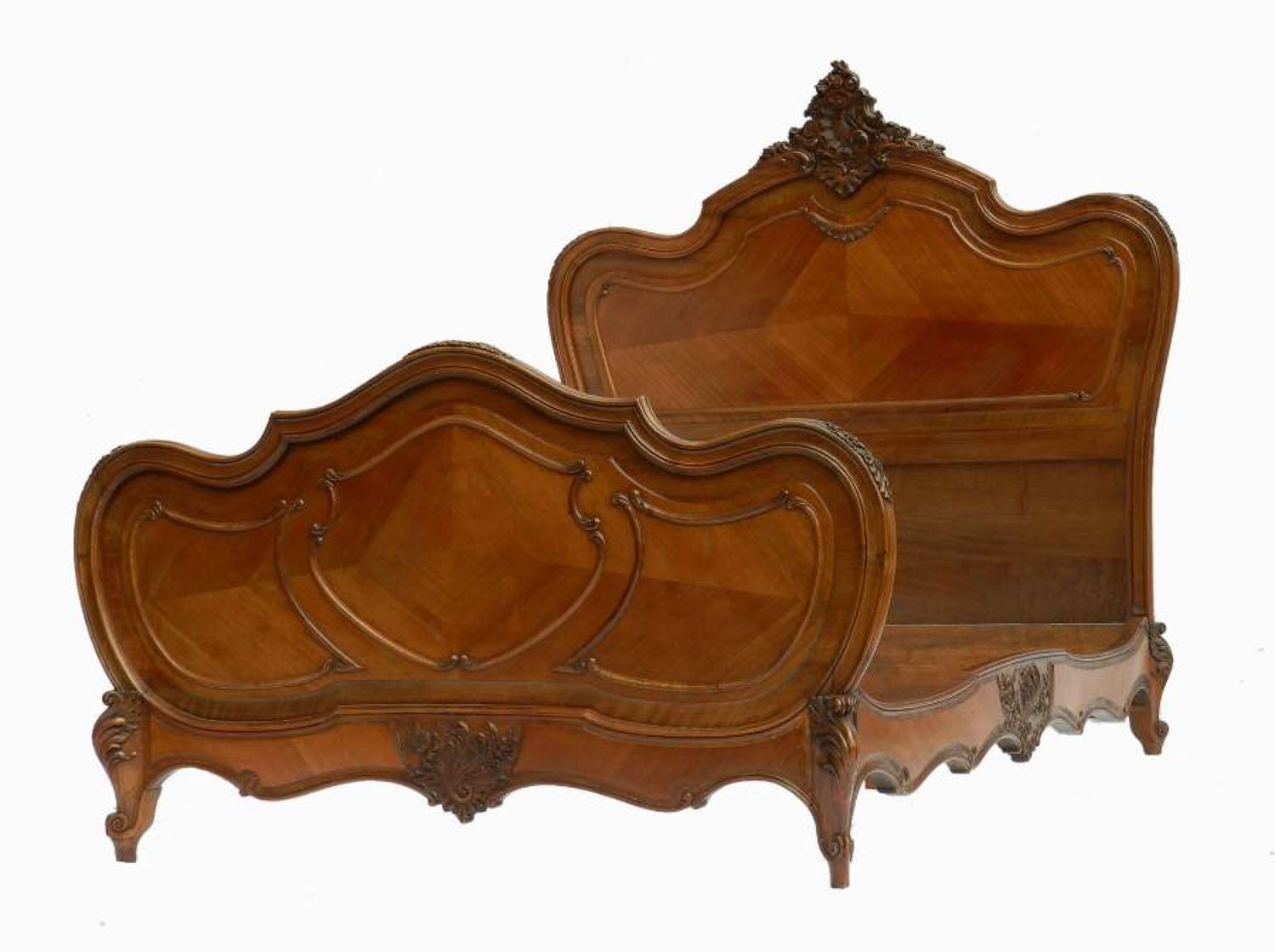 Antique French Bed + Base Double just add mattress Walnut Rococo Louis