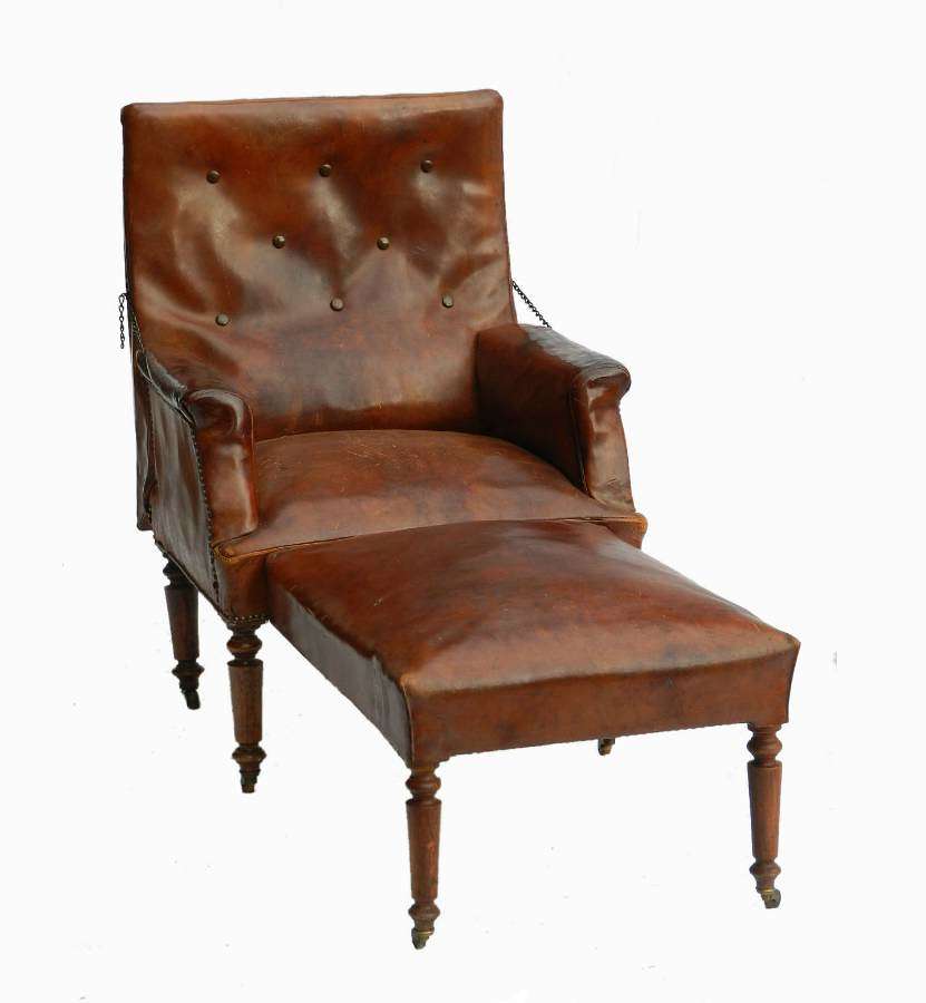 French Leather Club Chair Reclining Armchair 