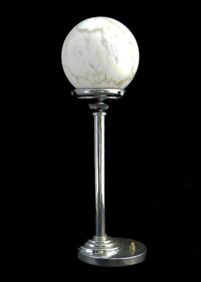 Art Deco Table Lamp Marble Glass Globe Chrome Light