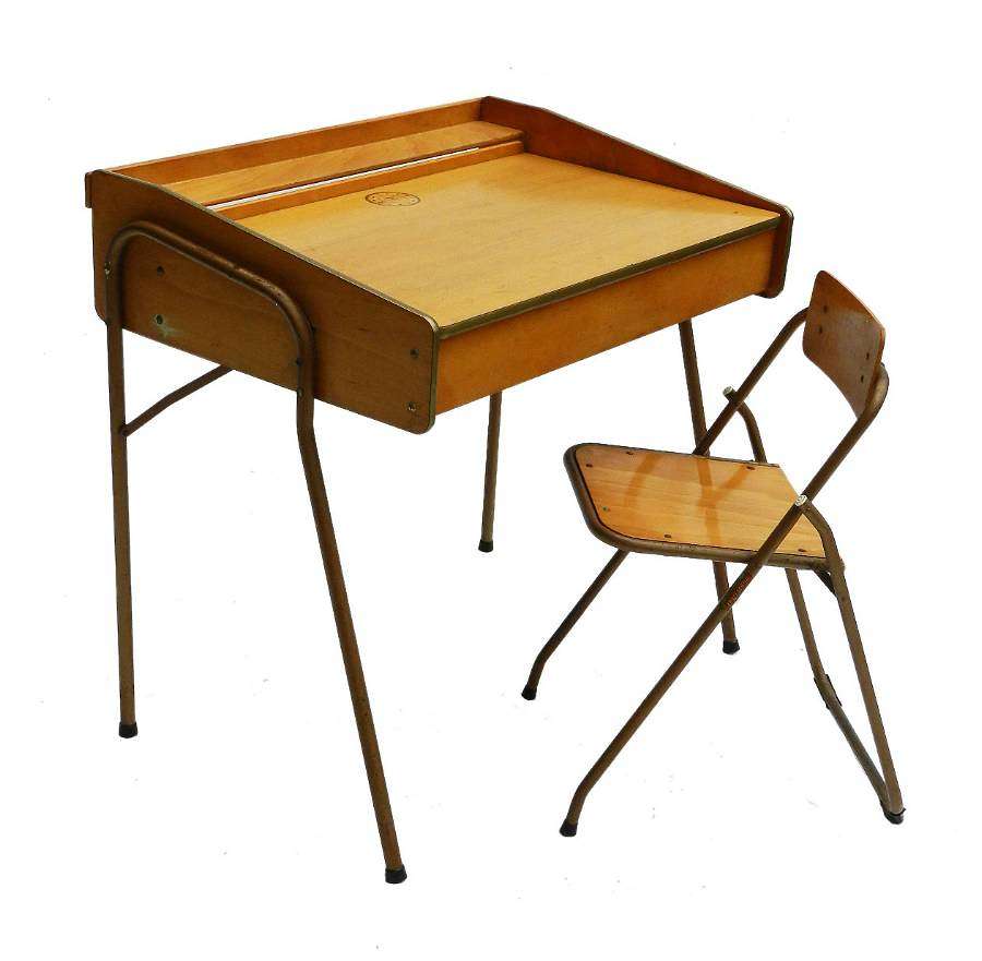 French Mid Century Childs Desk & Chair by Brevete Lallemand
