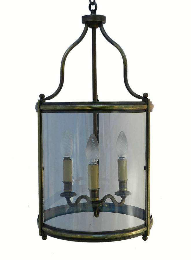 Large French Lantern Glass & Brass