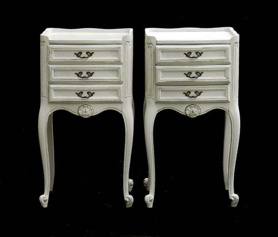 French Pair Side Cabinets Nightstands Bedside Tables Vintage Painted Louis