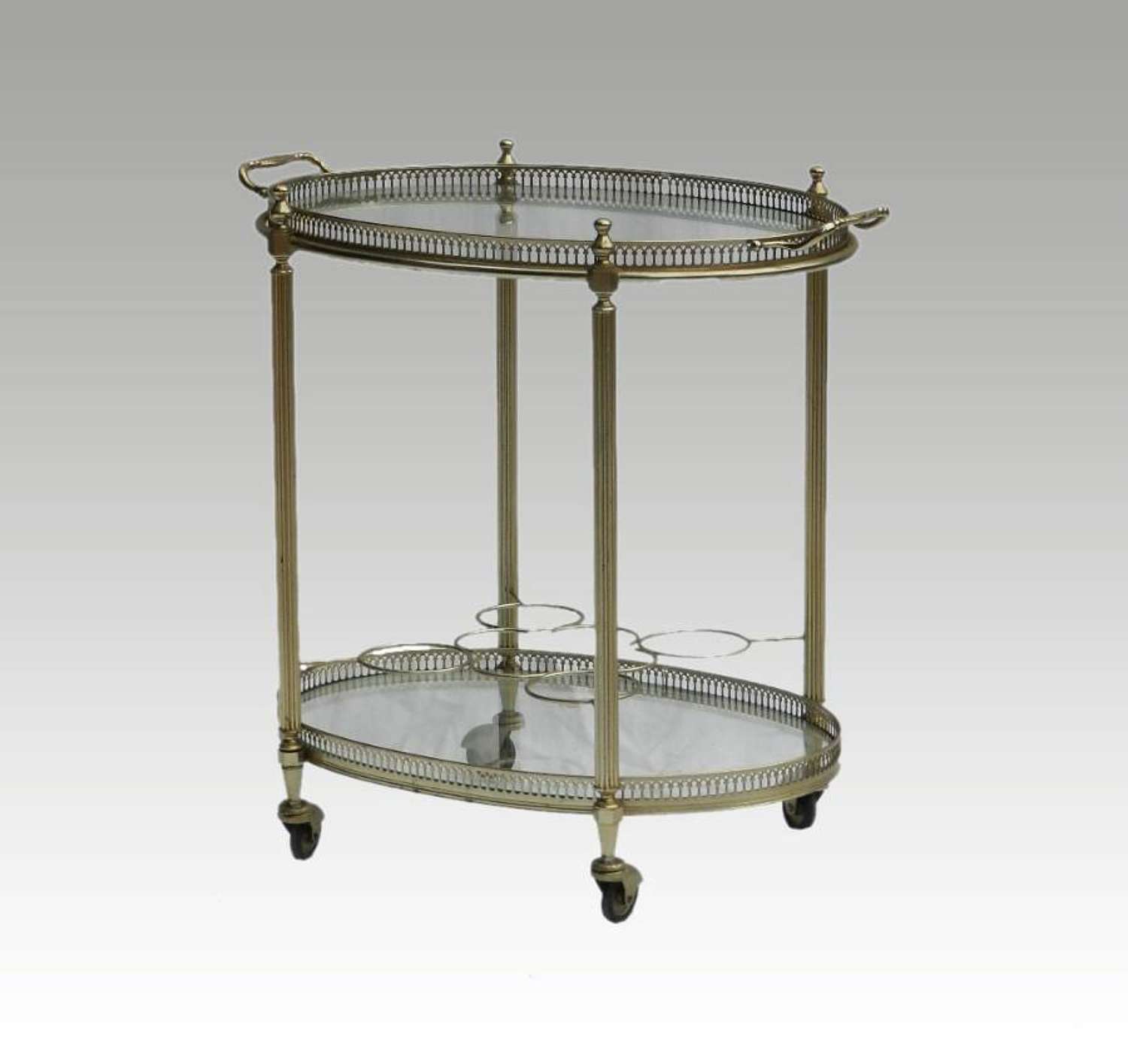 French Brass Bar Cart Drinks Trolley Tray Mid Century