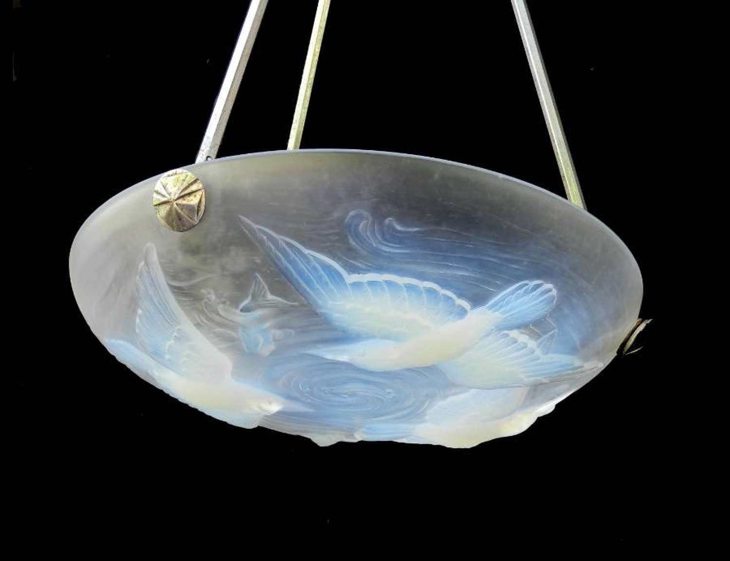 French Art Deco Opalescent Glass Chandelier by Verlys Kingfisher Light