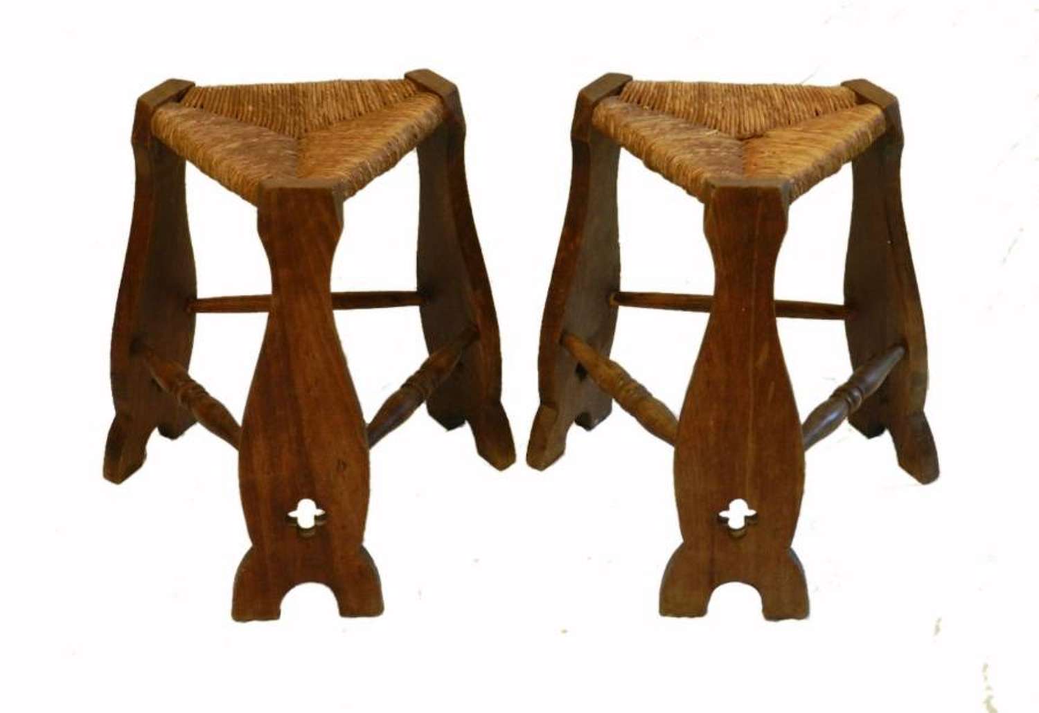 Pair Arts & Crafts Stools Rush Seat Country House Gothic revival