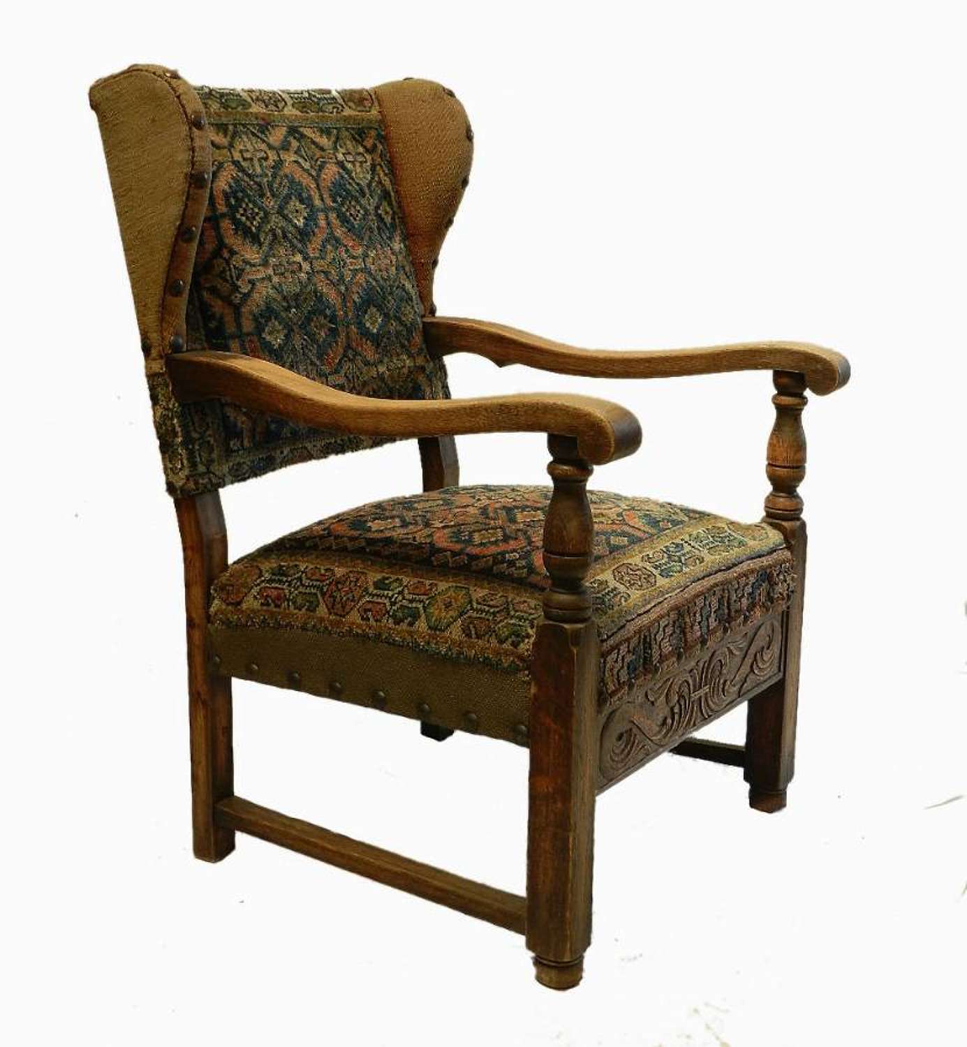 Splendid French Carpet Chair Country Oak Wing Armchair 