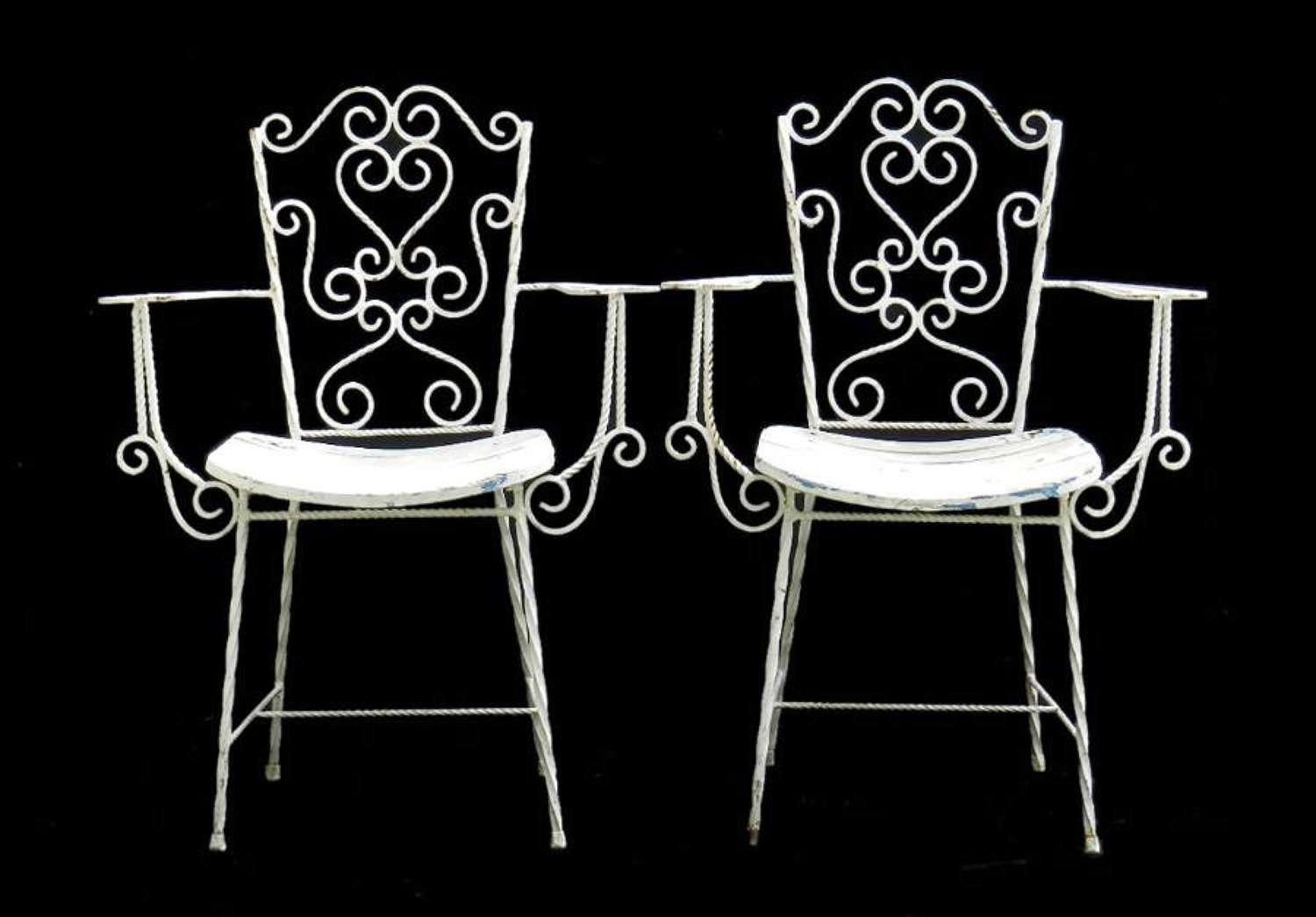 Good Pair French Garden Chairs Wrought Iron early C20