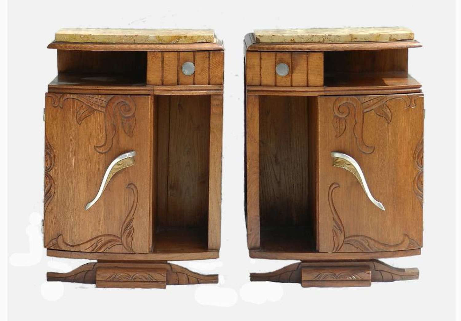 French Pair Art Deco Side Cabinets Nightstand Bedside Tables Honey Oak