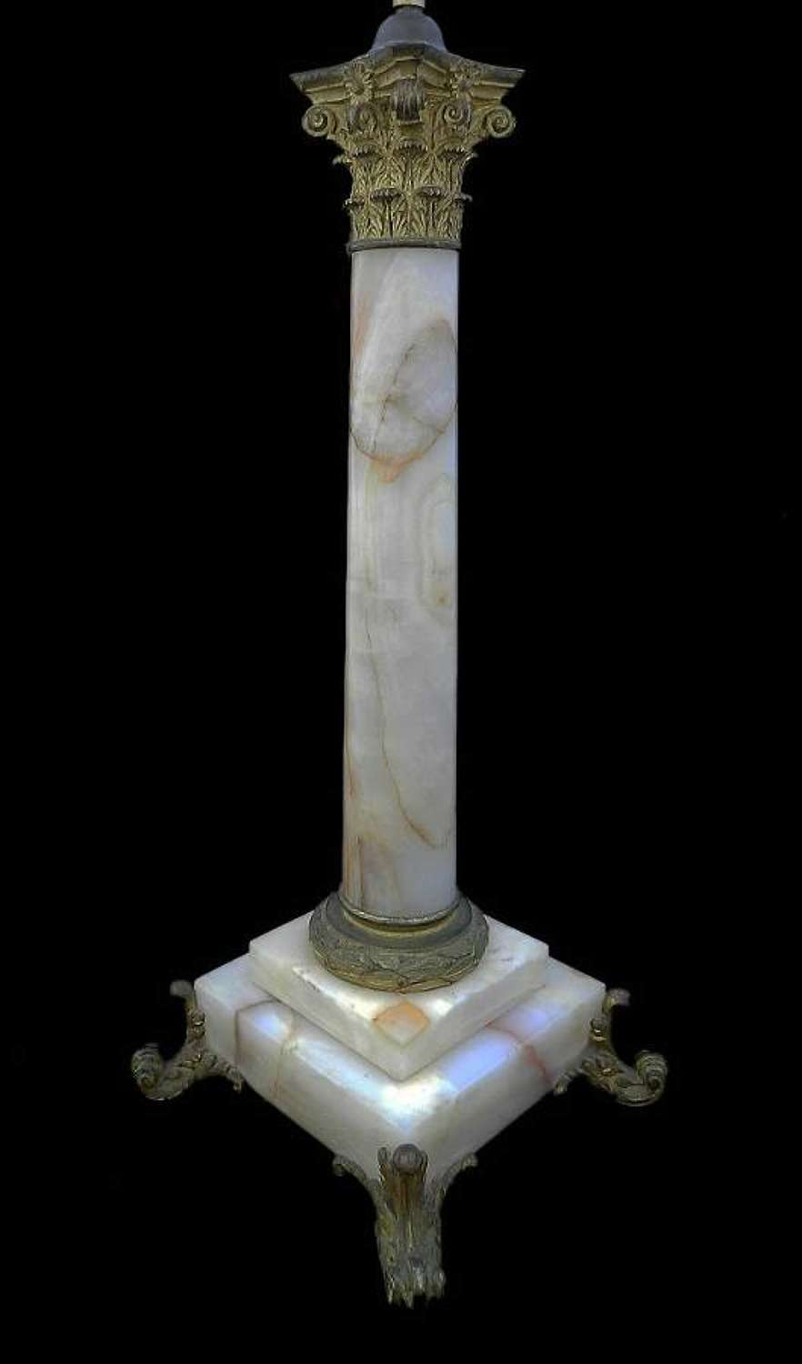 C19 French Table Lamp Column Marble & Ormolu