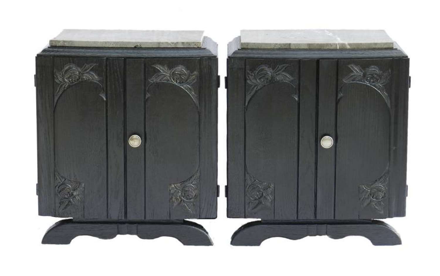 French Pair Art Deco Side Cabinets Ebonised Bedside Tables Nightstand