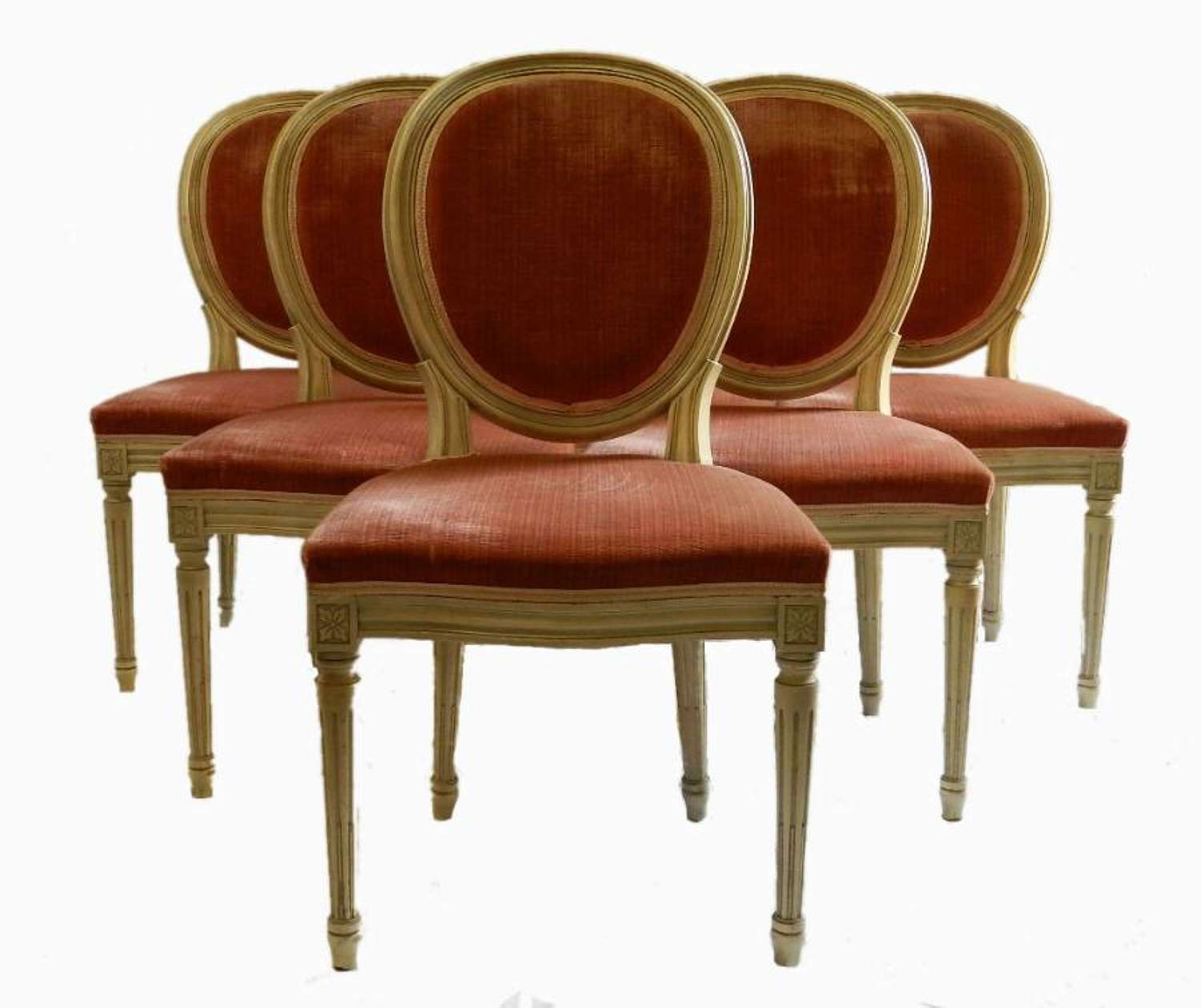 6 French Dining Chairs painted Louis Medallion Back to recover