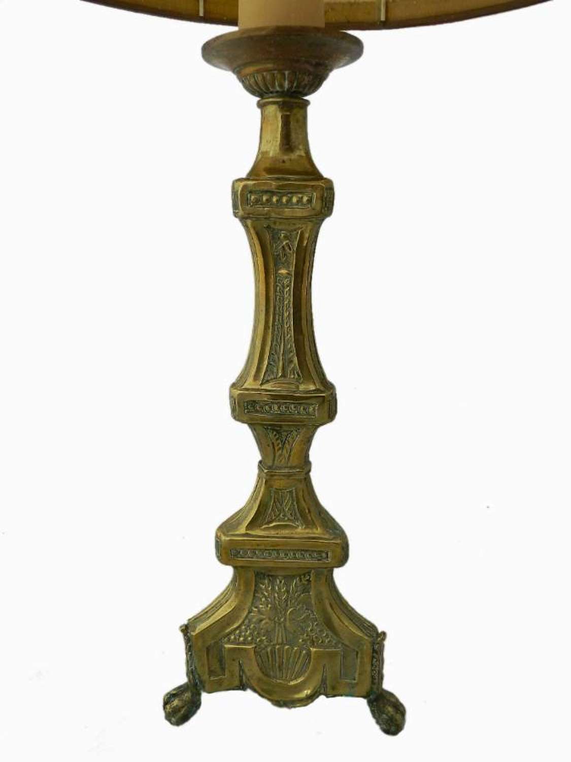 C19 Ecclesiastical French Lamp Base Brass Church Candle Stick