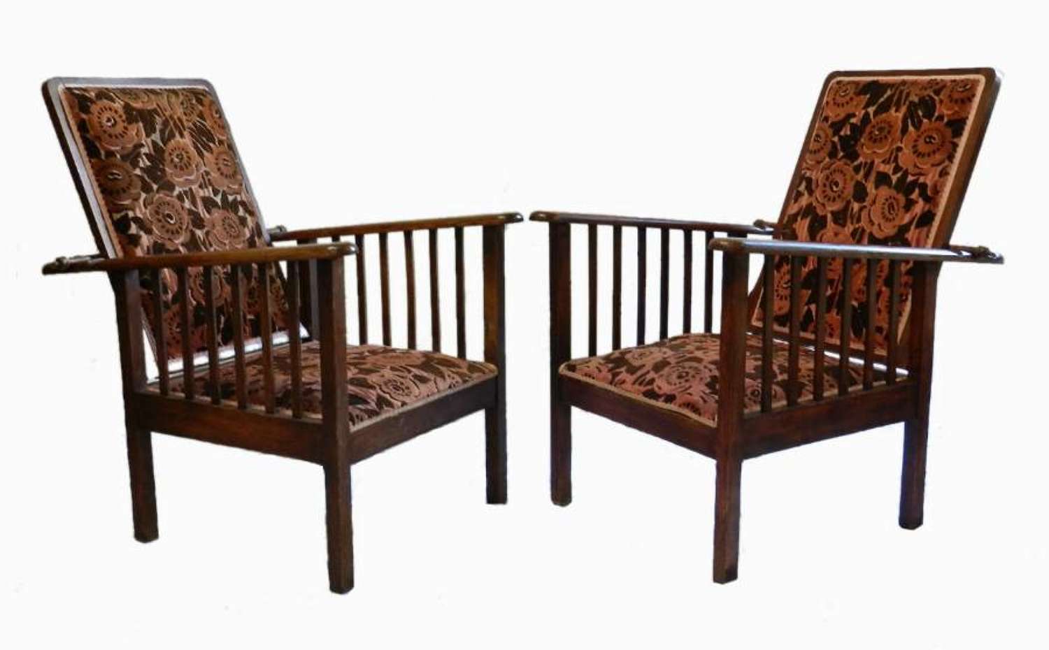 Pair of Arts and Crafts Morris Chairs reclining Armchairs