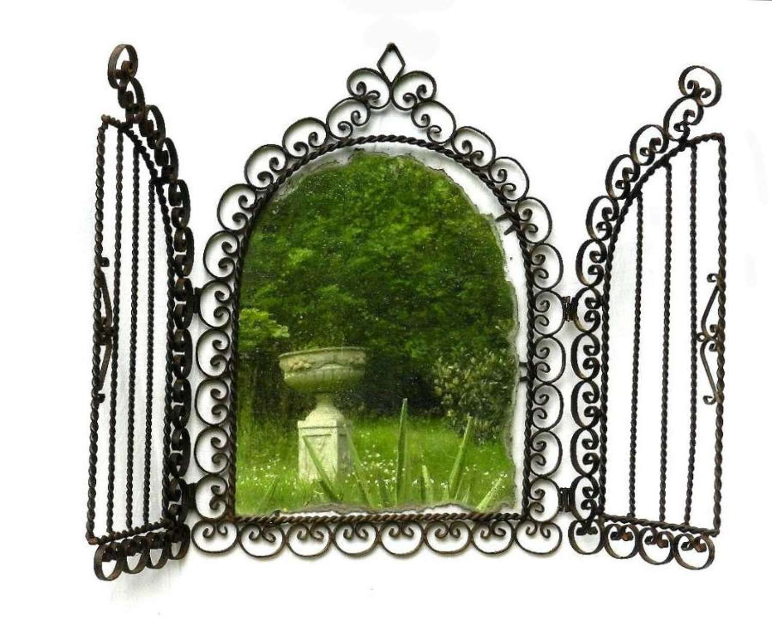 Unusual French Wall Mirror Iron Frame 