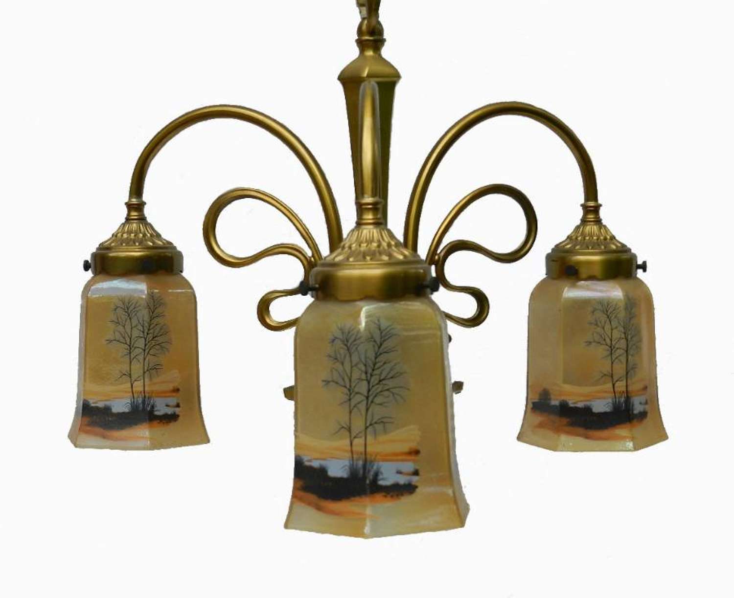 French Art Nouveau Chandelier signed P Lucas Bronze with Glass Shades