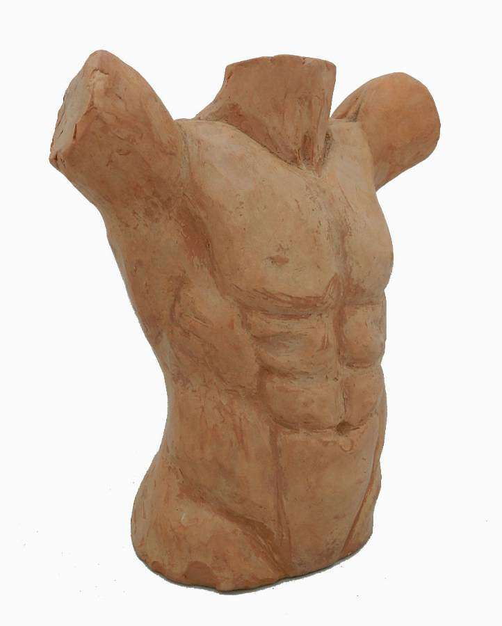 Classic Nude Torso of Man Statue Terracotta French Sculptors Study 