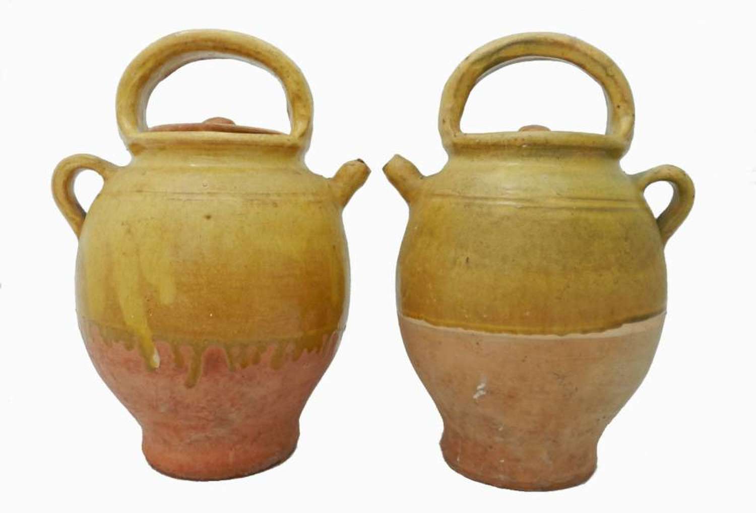 Pair of French Provencal Terracotta Water Wine Jugs Gargoulette Cruches