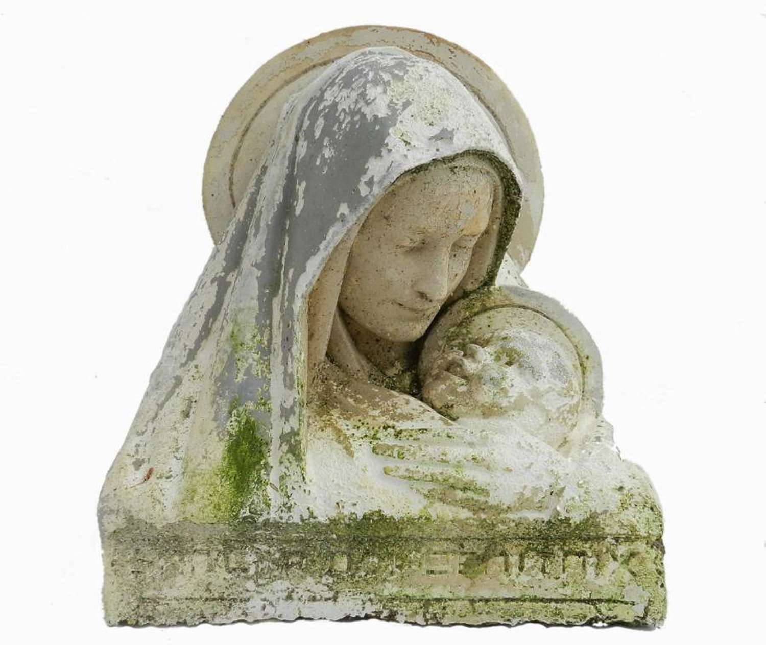 Madonna and Child nicely weathered Plaster Bust of  Mary with Christ Jesus 