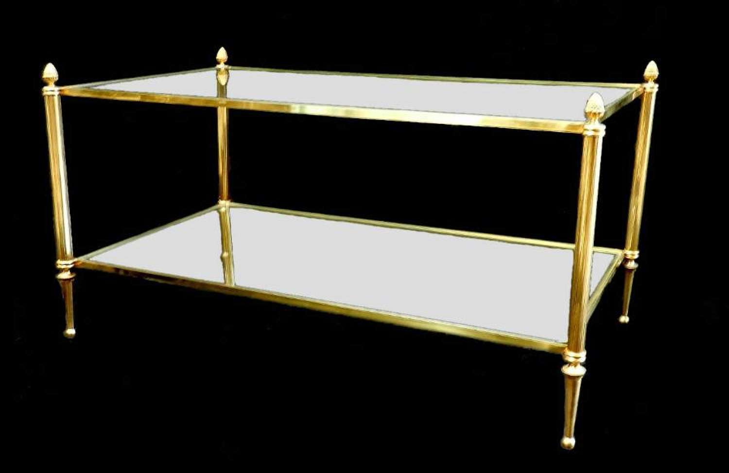 French 2 Tier Brass and Glass Coffee Side Table