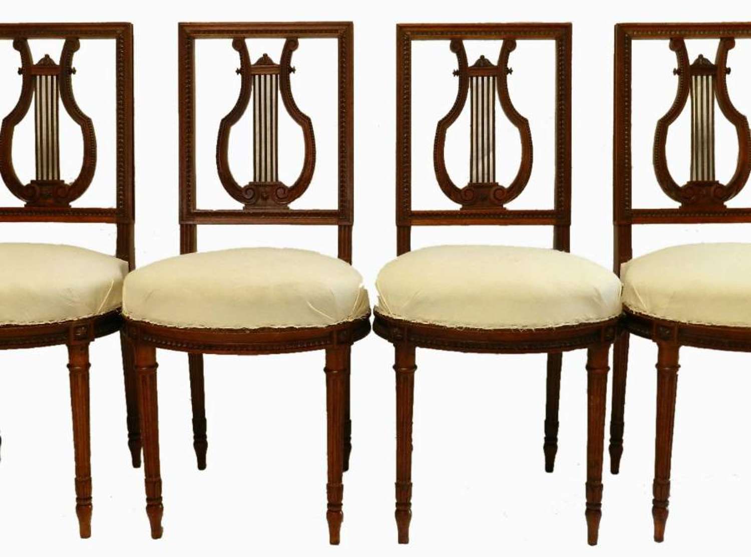 4 French Louis Chairs Lyre Back Side or Dining ready for top covers