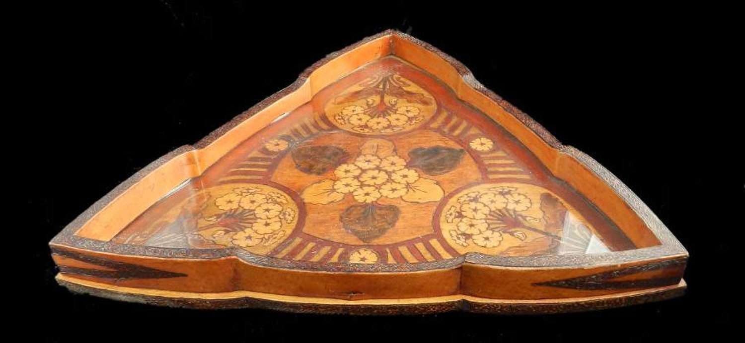 French Trefoil Art Nouveau Tray Pokerwork