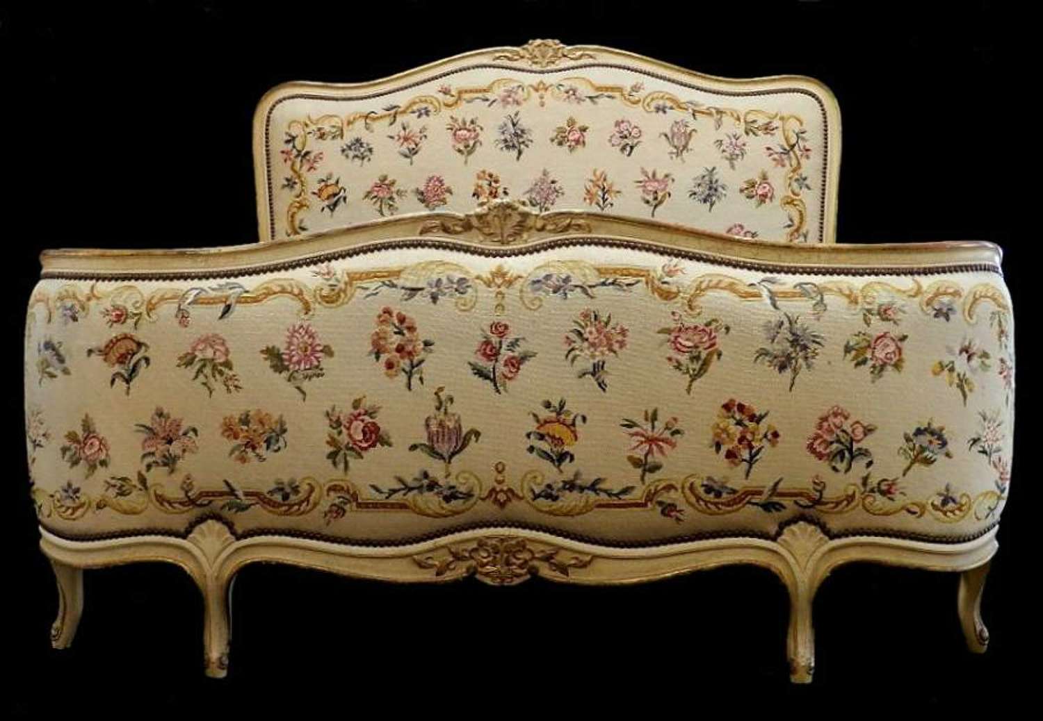 Exceptional French Corbeille Louis Double Bed + Base by Hugnet Paris