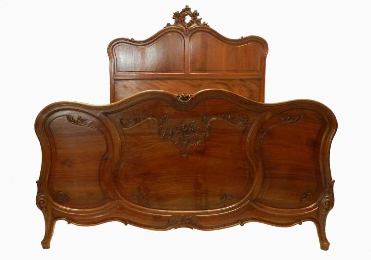 C19 French Louis Double or King Solid Walnut Bed 