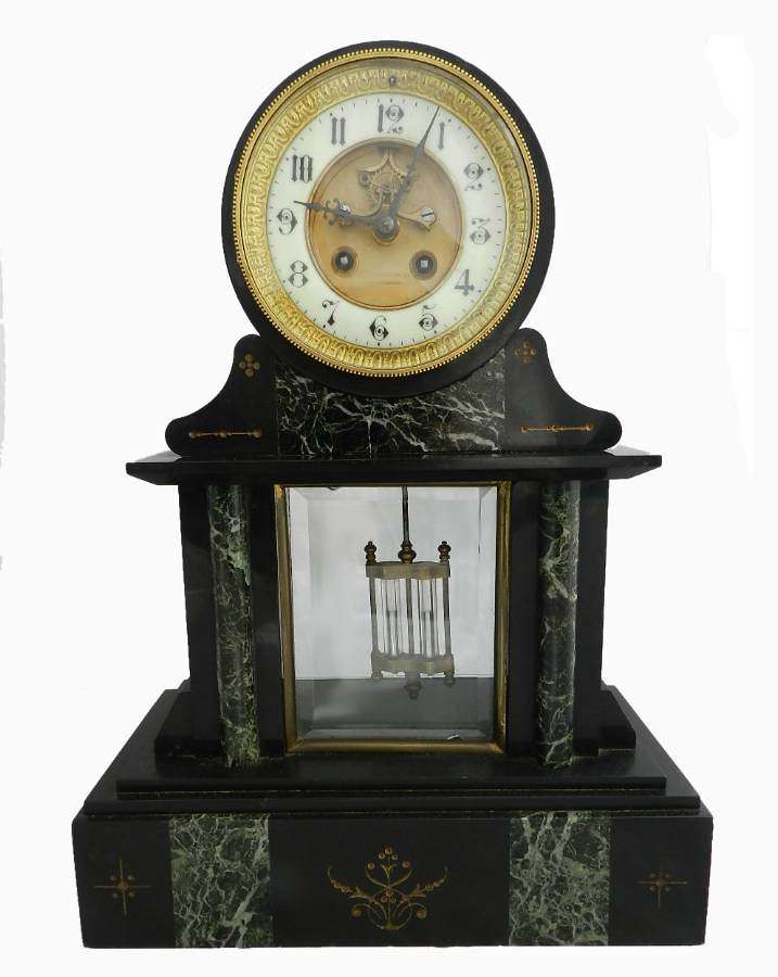 French Mantle Clock Slate & Marble Mesnard Bordeaux c1870