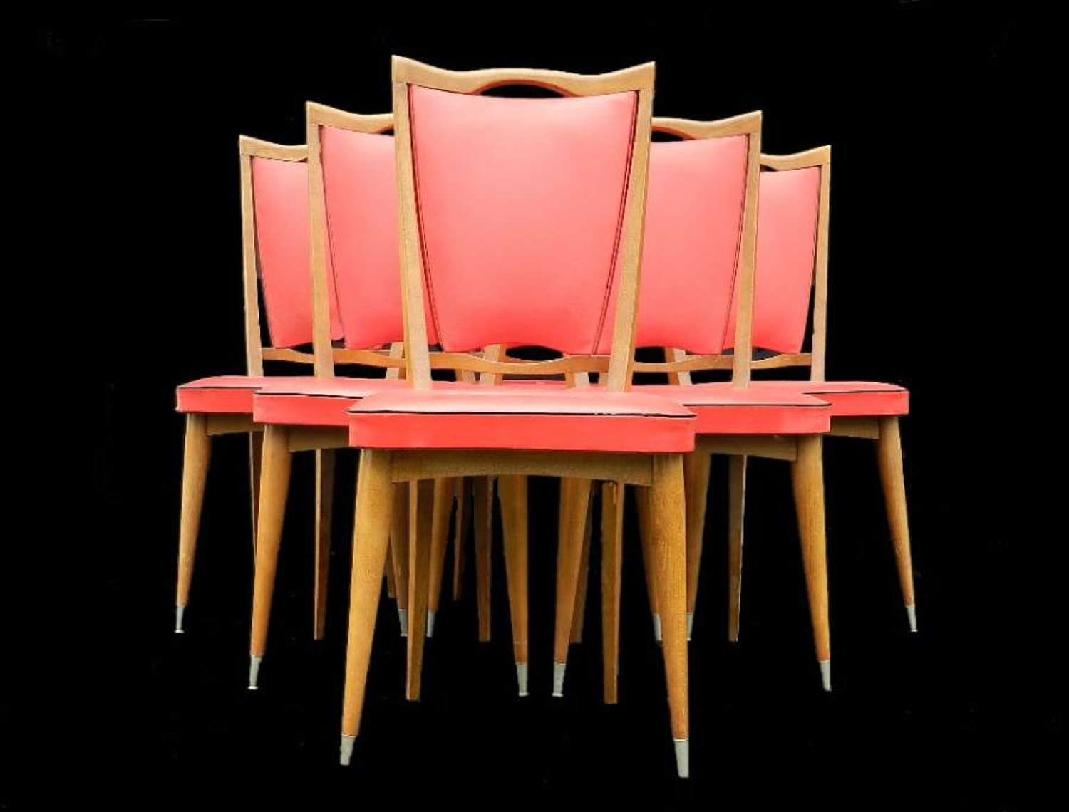 6 Red Mid Century French Dining Chairs c1960s Deco