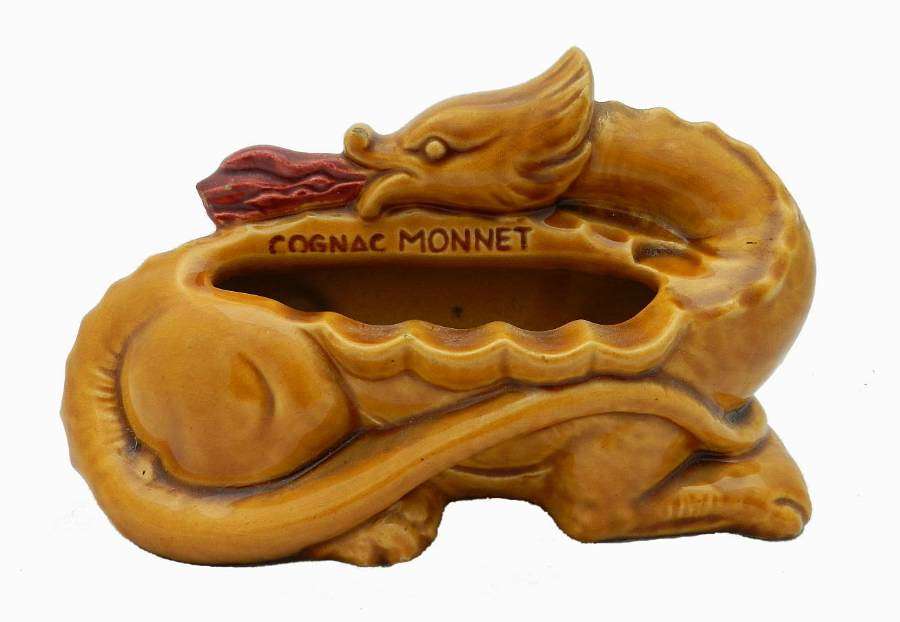 Rare Collectible French Stoneware Monnet Cognac Salamander Dragon Adve