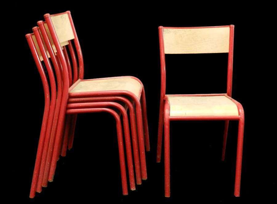 10 Red Stacking Chairs Mid Century (will sell as 6 & 4)