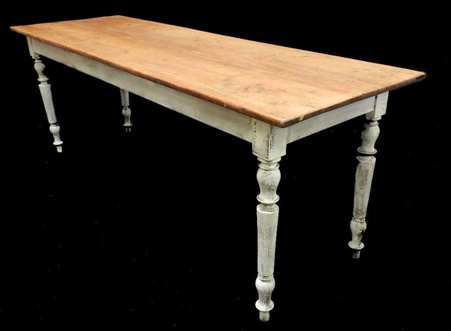 2m Long C19 French Farmhouse Scrub Top Dining Table Pine Kitchen Serving Table
