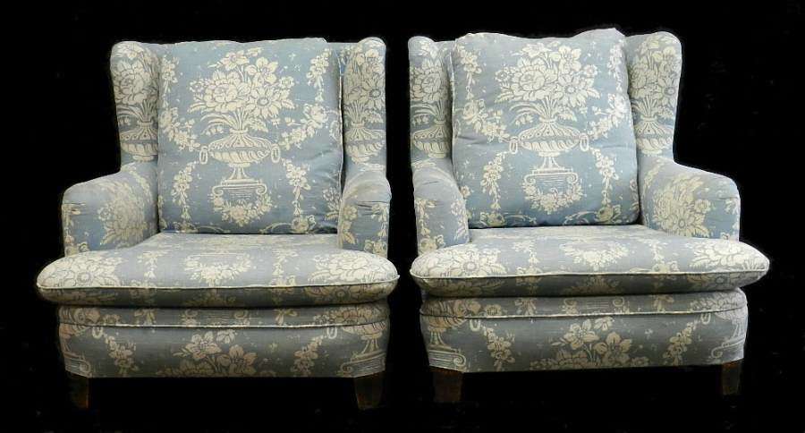 Pair of early Vintage Country French Armchairs Fauteuils Wing back