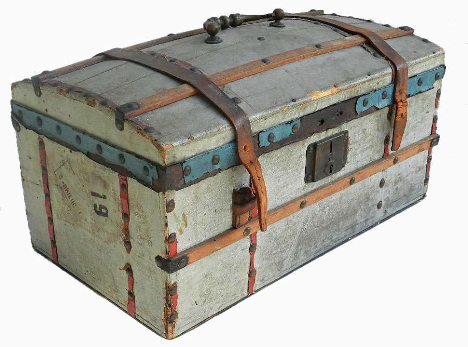 Original Small Decorative French Trunk Travel Case Box c1910