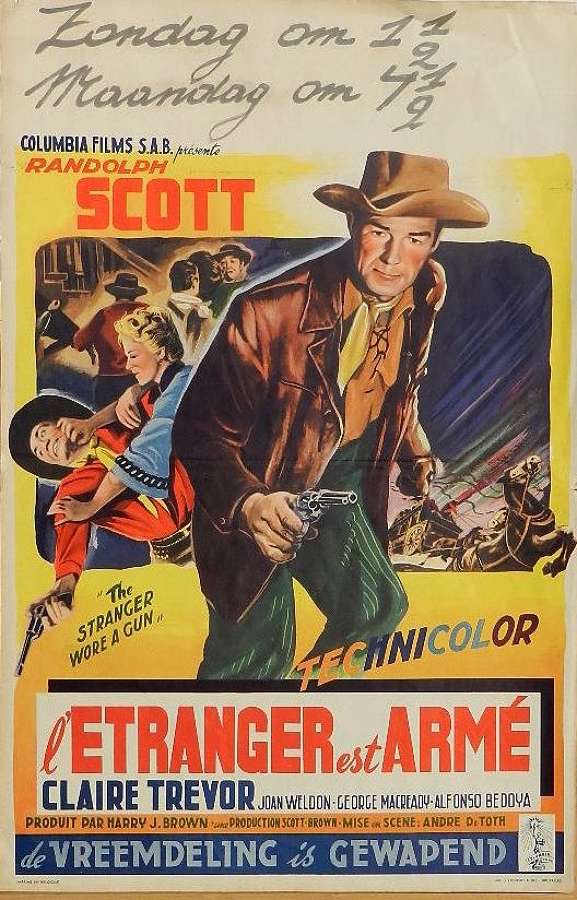 C1953 Western Original Film Poster Randolph Scott Belgian version of The Stranger wore a Gun