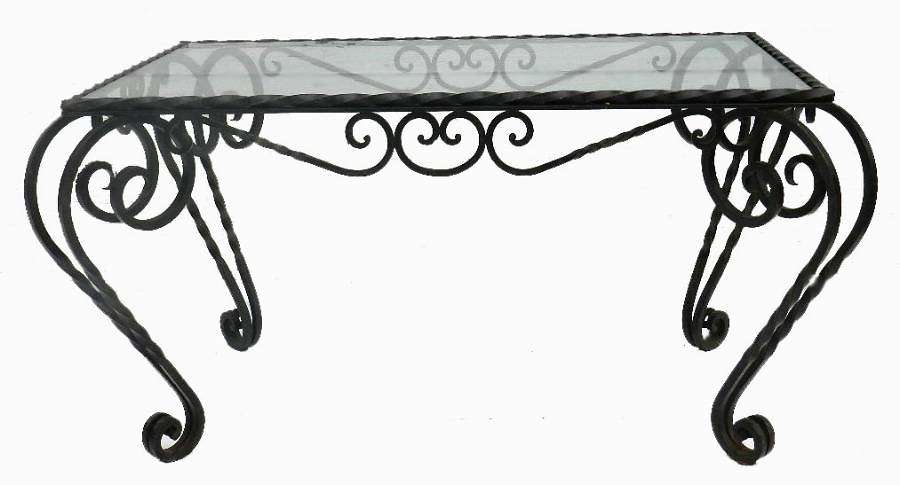 French Mid Century Iron and Glass Louis Coffee Occasional Table