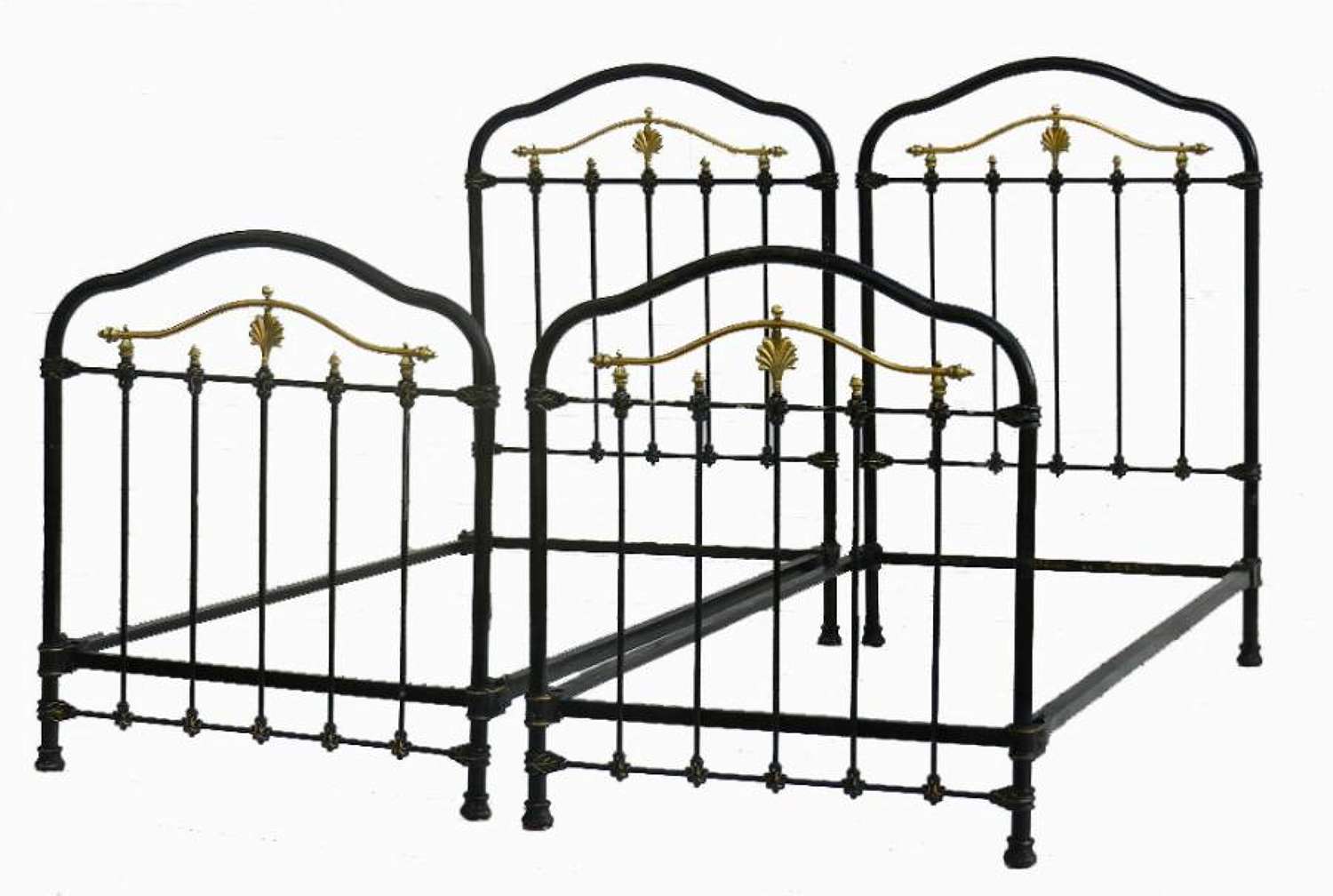 Pair of Antique French Brass and Iron Twin Single Beds 