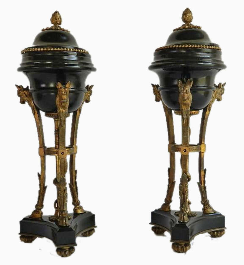 Pair of Second Empire Napoleon French Ormolu Bronze mounted Urns Cassolettes c1860