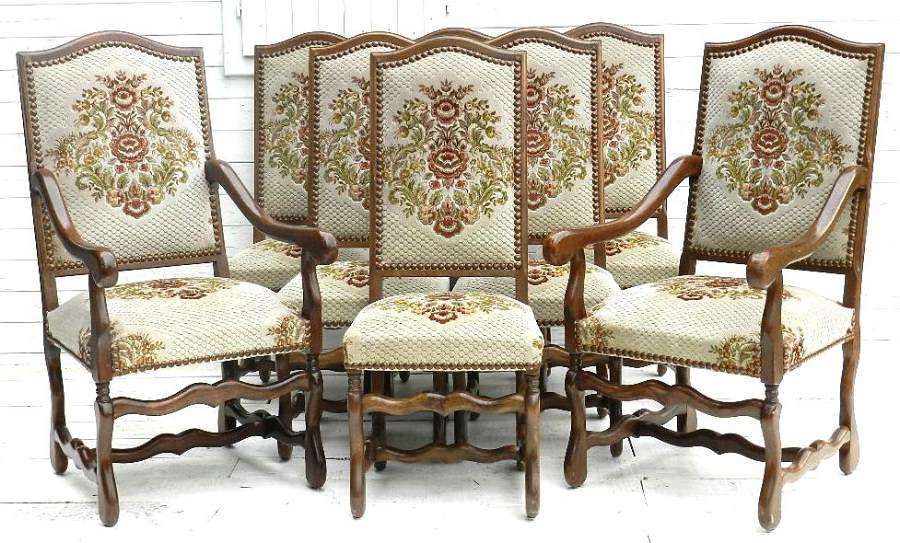 Set of 8 French Vintage `Os de Mouton` Louis Dining Chairs 6 + 2 Carvers Armchairs