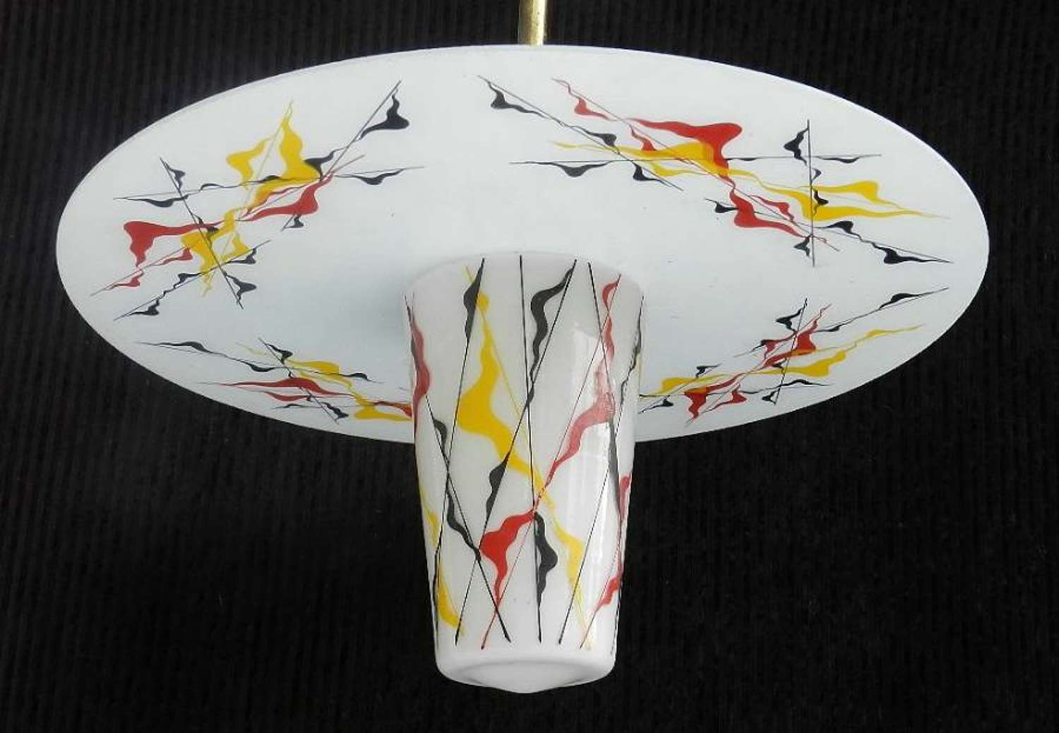 1950s Original French Glass Painted Chandelier Ceiling Light