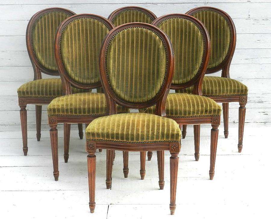 6 French Vintage Dining Chairs Medallion Back Louis XVI revival