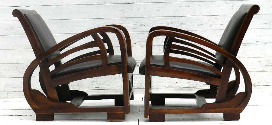 Stunning Pair of French Art Deco Leather Armchairs Fauteuils (Morris) 