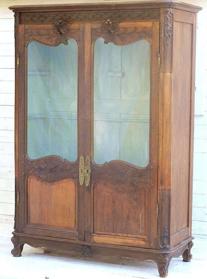 Early C19 French Provincial Vitrine carved oak Louis Bookcase Display Cupboard Armoire