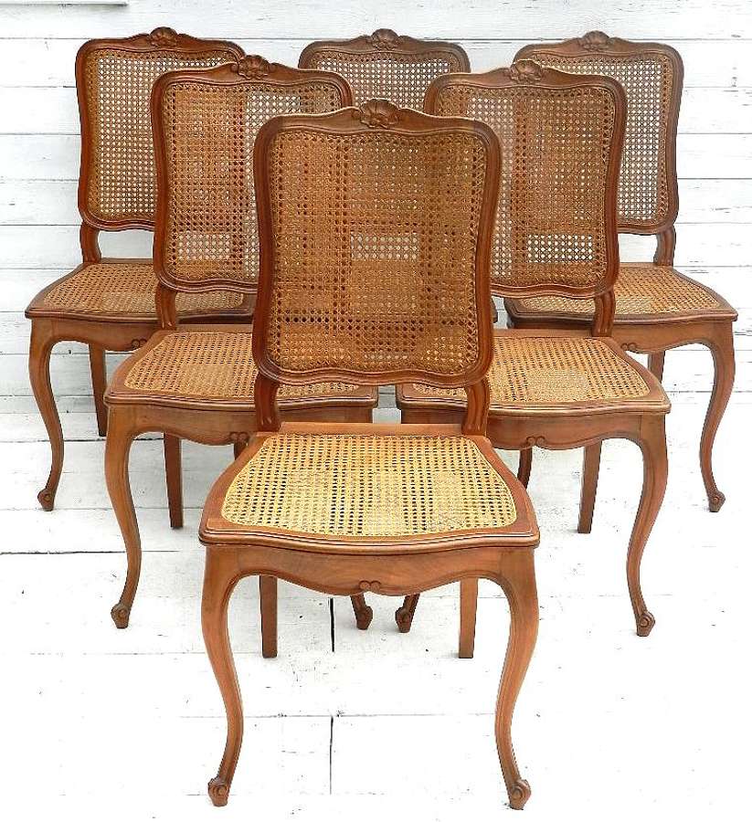 6 French Vintage Louis Dining Chairs cane bergere Cherry