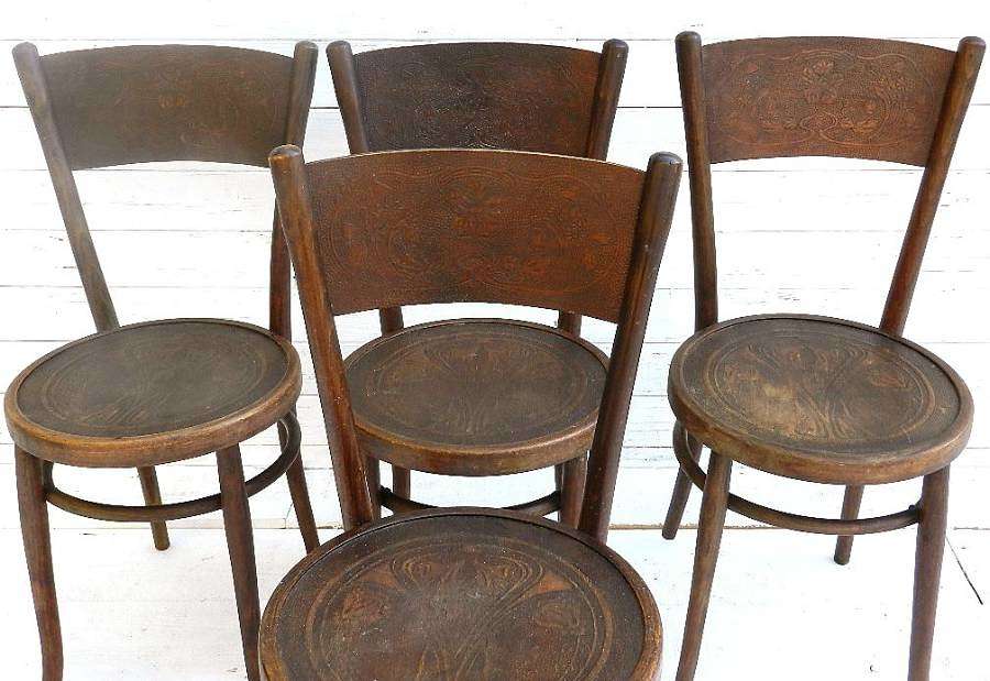 SET of 4 FRENCH ART NOUVEAU BENTWOOD CAFE CHAIRS