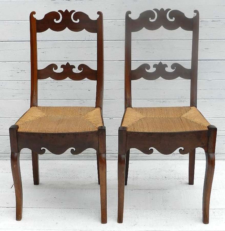 C18 PAIR of PROVINCIAL FRENCH DIRECTOIRE CHERRY CHAIRS