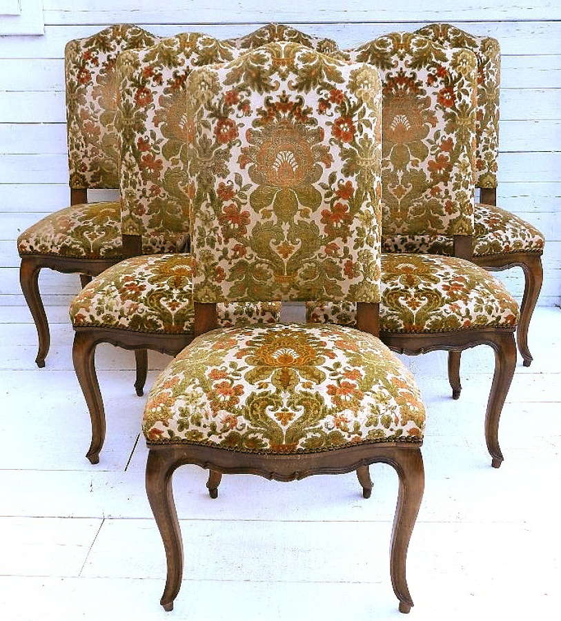 SET of 6 FRENCH VINTAGE LOUIS XV DINING CHAIRS to recover or SHABBY CHIC