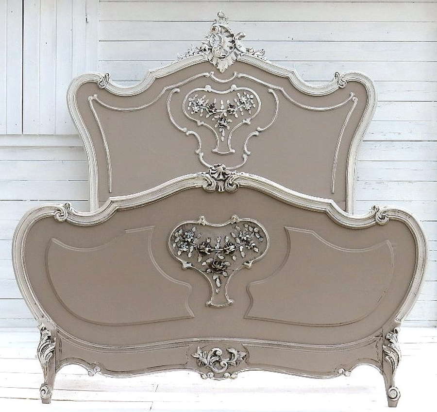 C19 FRENCH LOUIS XV revival BED LARGE SINGLE OR DOUBLE PAINTED SHABBY CHATEAU CHIC
